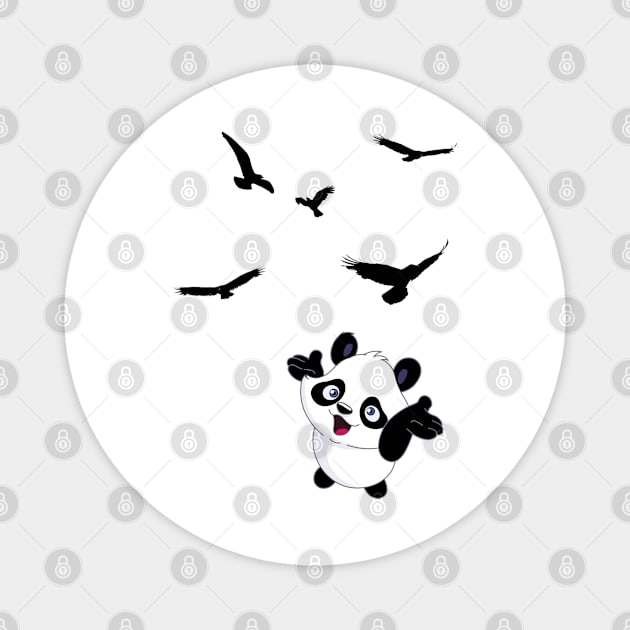 Panda looking birds Magnet by m-laP